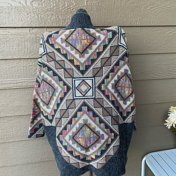 Debut Aztec Print Oversized Open Draped Cardigan Sweater S/M - Picture 12 of 14